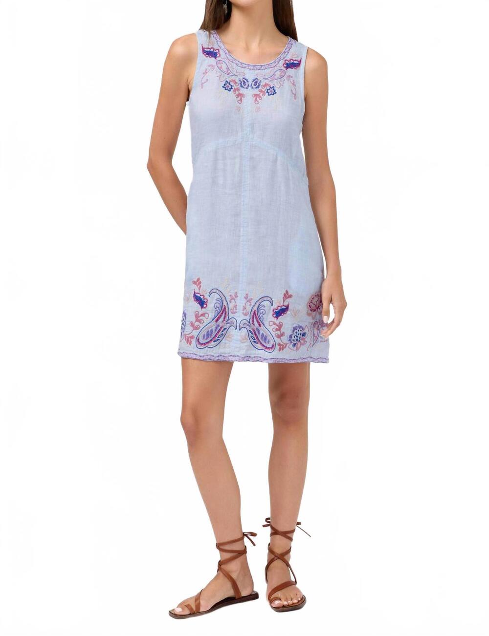 NEW JOHNNY WAS cleolia chevron tank dress in blue slub linen